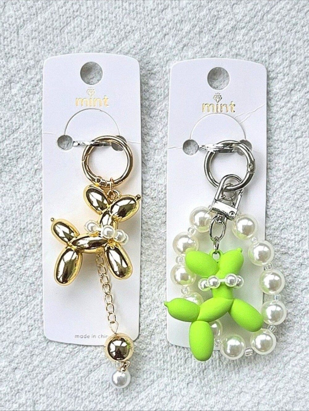 Balloon Dog Keychain/Bag Charms with Faux Pearl Accents by Mint - Set of 2